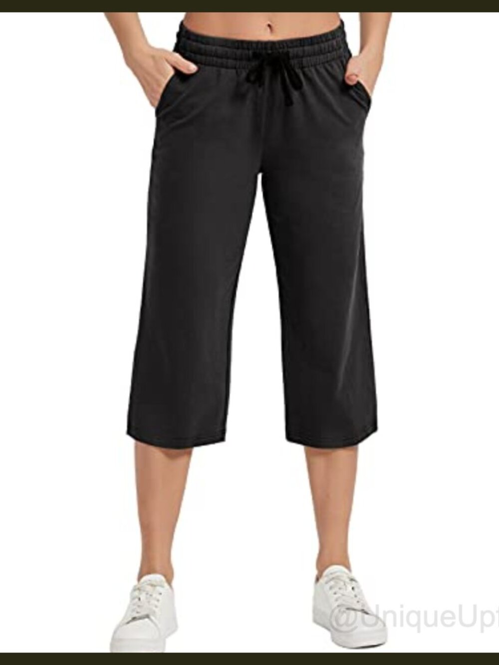 Cotton Capri Sweatpants Wide Leg Drawstring Pockets Yoga Lounge